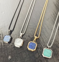Collier pendentif en coquille de lapis-lazuli et turquoise VAF, pierre naturelle, acier inoxydable, personnalisable avec logo – Meilleure vente