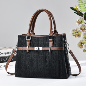 Burgundy Jacquard Woven Women Handbag Vintage PU Leather Shoulder <b>Bag</b> Ladies Crossbody <b>Tote</b> with Lock for <b>Work</b> Daily - Product Image 2