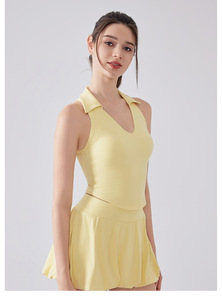 Débardeur de yoga pour femme, col en V, dos nageur, avec découpes à la taille, rembourrage amovible, sans manches, pour l'entraînement, le Pilates et le sport, OEM ODM - Product Image 3