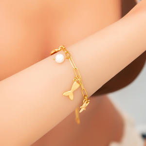 Pearl <b>Bracelet</b> 18k Gold Stainless Steel Starfish Pendant Women's Everyday Wear White Pearl Jewelry - Product Image 1