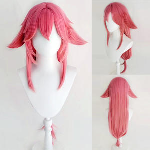 アニメコスプレウィッグ女性ピンクロングストレートヘアウィッグ前髪付き女の子コスチュームパーティー小道具 - Product Image 2