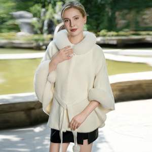 Nuovo elegante autunno inverno cappotto di pelliccia di coniglio per ragazze lungo elegante e caldo scialle in finta pelliccia Poncho cappuccio lavorato a maglia colletto cintura - Product Image 1