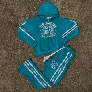 定制高品质两件套男式厚重酸洗大廓形水钻棉质运动服 - Product Image 4