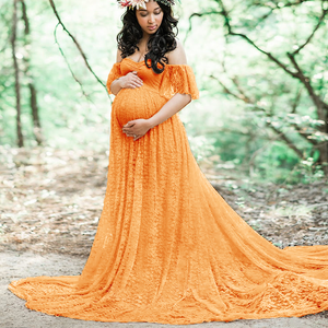 Robe de <span class=keywords><strong>grossesse</strong></span> pour séance photo, robe longue en dentelle élégante pour femmes enceintes, robe de maternité sans manches courte - Product Image 3