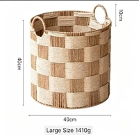 Panier de rangement multifonctionnel en corde de papier avec poignée tressée à carreaux, panier à linge fait main