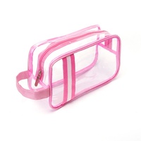 Sac de voyage cosmétique portable en PVC rayé imperméable à la mode pour femme avec fermeture éclair, article de maquillage transparent en vente chaude