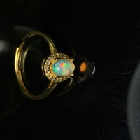 Bague pour femme en argent sterling avec opale naturelle multicolore micro-incrustée, sertissage géométrique, opale feu arc-en-ciel, modèle transfrontalier