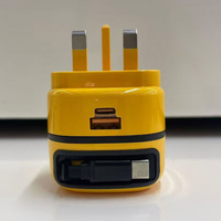 Adaptador de Cargador 3 en 1 con Enchufe de 3 Pines del Reino Unido, Cargador de Pared con Carga Rápida Tipo C de 65 W y Cable Retráctil para iPhone y Samsung