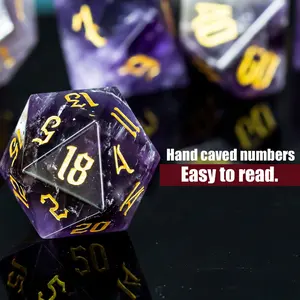 Dice Games Gemstone Amethyst DND Gem Polyhedral Dice For Dragons And Dungeons