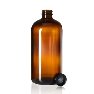 Conteneur vide en verre d'ambre, bouteilles de 1 litres, avec capuchons à vis noirs scellés, 1000ml