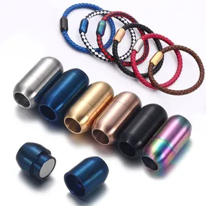 Wholesale Closures DIY Locking 8mm Stainless Steel circular Buckle Leather Cord Bracelet Clasps For Leather Bracelet Findings