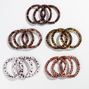 Invierno Vintage 8mm brazaletes de cuentas de bambú <span class=keywords><strong>tabique</strong></span> dorado doblado 3 unids/set estampado de leopardo acrílico tubo cuentas pulsera conjunto para mujer - Product Image 2