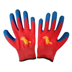 Freiluft-Spiel-Kinder-Gärtnerhandschuhe mit Karikatur-Dinosaurierdruck gelb blau niedlicher Kinder-Schutzhandschuh