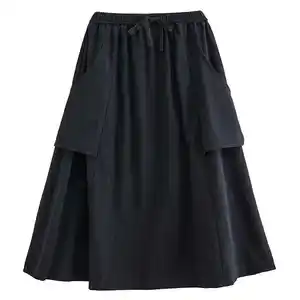 New Spring Retro Style Women's Skirt A-Line Large Hem with Eye-Catching Willow Nail Splicing Design Available in Black