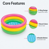 Rosa Regenbogen Aufblasbarer Baby-Schwimmpool PVC Kinder-Planschbecken Runde Tragbare Outdoor-Badewanne 34x10 Zoll <100kg Tragkraft
