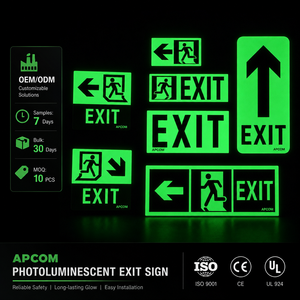 Autocollant de signalisation d'urgence imperméable qui brille dans le noir, marqueur photoluminescent de sortie de secours en cas d'incendie - Product Image 1