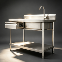 Table de travail de cuisine commerciale en acier inoxydable avec évier et tiroir pour restaurant, vente en gros