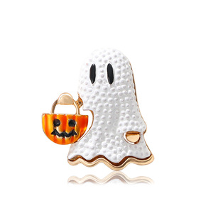 Broche <span class=keywords><strong>de</strong></span> Halloween fantasma blanco y <span class=keywords><strong>cabeza</strong></span> <span class=keywords><strong>de</strong></span> <span class=keywords><strong>calabaza</strong></span> Pin Spooky Horror Party accesorio para Cosplay Fun Holiday Jewelry - Product Image 4