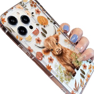 Nuova <span class=keywords><strong>Cover</strong></span> Trasparente per <span class=keywords><strong>iPhone</strong></span> 17 16 <span class=keywords><strong>Pro</strong></span> Max con Stampa di Vitello Giallo Carino, Foglie Cadute e Fiori Autunnali, con Foro Grande - Product Image 6