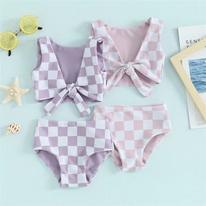 Top sin mangas anudado, calzoncillos a cuadros, traje de baño de 2 piezas, traje de baño de verano, playa, conjunto de <span class=keywords><strong>Bikini</strong></span> para niñas - Product Image 1