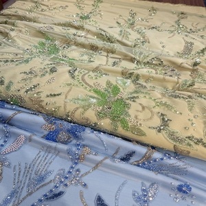 ผ้าปักมือคุณภาพพรีเมียมประดับด้วยไข่มุก ลูกปัด และเลื่อมวิบวับ สำหรับเครื่องประดับเจ้าสาวในงานแต่งงานและเสื้อผ้าดีไซเนอร์ - Product Image 1