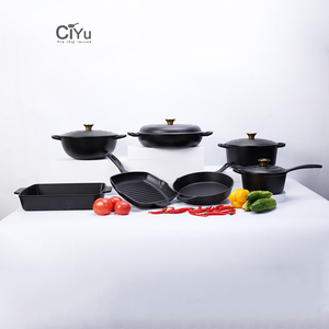 Chất lượng cao màu đen hồng 11 cái nặng trước dày dạn nhà bếp cookwares Bộ nấu ăn nồi không dính men gang <span class=keywords><strong>Cookware</strong></span> <span class=keywords><strong>Set</strong></span> - Product Image 1
