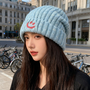Bonnet tricoté bleu pour femme, automne-hiver, épais et chaud, grande taille, protection des oreilles, style décontracté, 58-60 cm, fibre acrylique - Product Image 2