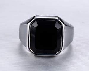Shenzhen gioielli in acciaio inox piazza unico grande pietra mens black onyx disegni <span class=keywords><strong>anello</strong></span> di barretta - Product Image 4