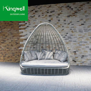 Light Luxury Style Outdoor Furniture Hotel Aluminum Rattan Weaving Sun Lounger <strong>Garden</strong> Patio Beach Yard Fabric Round <strong>Daybed</strong> - Product Image 2