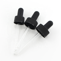 Pipette compte-gouttes en verre transparent avec bouchon à vis noir côtelé et bulbe 13mm 18mm 20mm 22mm 24mm pour l'emballage de bouteilles d'huile