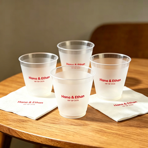 Vasos de Plástico Transparentes Desechables de 400 ml (7 oz) de Alta Calidad con Impresión de Nombre, Vasos de Plástico para Bebidas, Vasos de PP al por Mayor para Bodas, Monograma, Brindis - Product Image 1