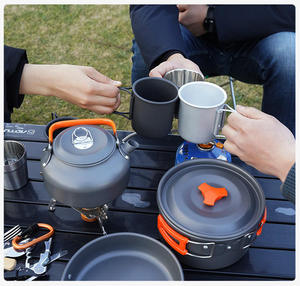 Ensemble de cuisine de camping en aluminium, vaisselle portable d'extérieur, kit de cuisson, poêle, bol, bouilloire, équipement de randonnée, barbecue, pique-nique - Product Image 6