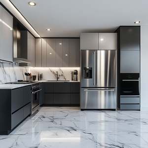 ตู้ครัวไม้โอ๊คแบบโมดูลาร์สั่งทำขายส่ง สไตล์โมเดิร์นหรูหราคลาสสิก สีดำด้าน สำหรับใช้ในโรงแรม - Product Image 2