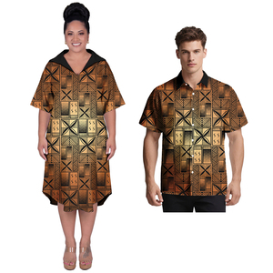 Conjunto de Pareja Personalizado para Fiesta o Baile de Graduación, Vestido Elegante para Mujer con Estampado de Hibisco Hawaiano, Camisas con Bolsillo para Hombre, Traje de Pareja Polinesio para la Playa - Product Image 2