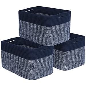 Rectangle Cotton Rope Storage <b>Basket</b> Woven <b>Foldable</b> Organizer Bin with Handles for Home <b>Laundry</b> Bathroom - Product Image 1