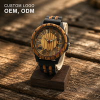 Montre pour homme en bois avec bracelet en bois, design squelette, mouvement à quartz Miyota, analogique, 46 mm, résistante à l'eau 3 BAR