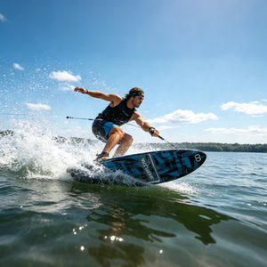 Planche de wakesurf WOO WAVE 2026 élégante bleu-noir graffiti, planche de wakesurf légère pour le freestyle et les figures en eau libre - Product Image 1