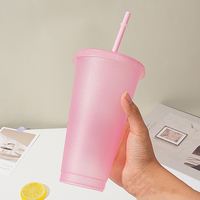 Gobelet réutilisable en plastique PP rigide de qualité alimentaire sans BPA, 710 ml, avec couvercle et paille, effet pailleté, pour boissons Venti
