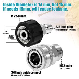 Kit d'adaptateurs pour nettoyeur haute pression, connexion rapide 1/4 pouce M22 14mm en acier inoxydable pour nettoyeur haute pression et lavage de voiture - Product Image 2
