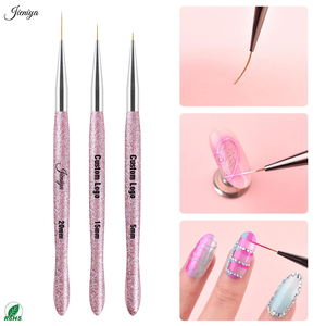 Produits tendance, qualité supérieure, paillettes, manche en plastique <span class=keywords><strong>rose</strong></span>, poils en nylon, ensemble de 3 pinceaux pour nail art, pour le dessin de lignes en gel - Product Image 2