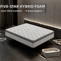 Matelas hybride à ressorts ensachés 9 zones pour hôtel 5 étoiles, 22 cm d'épaisseur, mousse à mémoire de forme souple en gel, idéal pour appartement moderne