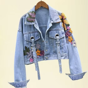 Femmes Automne Hiver Manteau en jean Lapel Fashion Lady Luxury Chic Loose Streetwear Female Embroidered Sequin Denim Jacket Tops - Product Image 2