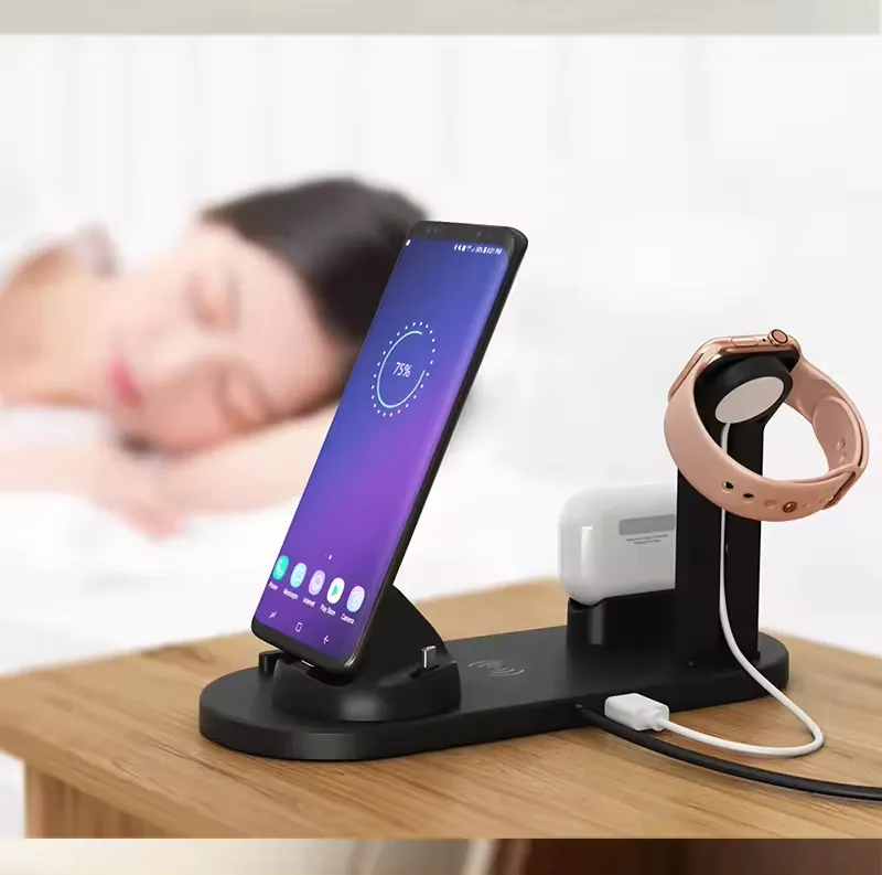 Top Selling Products 2024 Tabletop Fast Charging 6 In 1 Rotate Holder Universal Wireless Charger For Phone