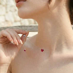 Collar con Colgante de Cristal de Corindón Rojo y Cadena de Hilo de Pesca S925, Joyería Fina y Encantadora para Mujer, Estilo Casual para Uso Diario - Product Image 1