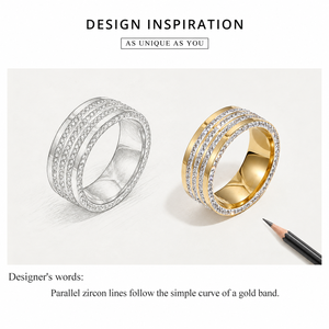 แหวนเพทายสี่แถว สแตนเลสสตีล ชุบทอง 14K แบบสุญญากาศ เครื่องประดับวงแหวนเพทาย - Product Image 4