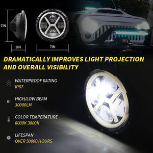 Faros LED Redondos en Forma de X de 7 Pulgadas, 65W, 12V, Doble Color, Ojos de Ángel, para Wrangler, DOT H4, 6500 Lúmenes, 2 Años de Garantía - Product Image 6