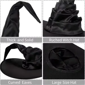 2024New Style Halloween Witch Hats Black Large Ruched Witch Hat Accesorio <span class=keywords><strong>de</strong></span> <span class=keywords><strong>mujer</strong></span> <span class=keywords><strong>para</strong></span> Halloween Cosplay Party Headband Witches Hat - Product Image 2