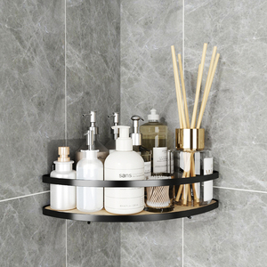 Moderno Estante Esquinero de Acero para <span class=keywords><strong>Ducha</strong></span>, Organizador de Pared, <span class=keywords><strong>Sin</strong></span> Perforaciones, de 2 Niveles, Metálico y de Madera, para Cocina/Baño - Product Image 2