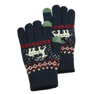 Custom Winter Warm Woolen Knitted Jacquard Touch Screen Gloves for Winter Outdoor Activities