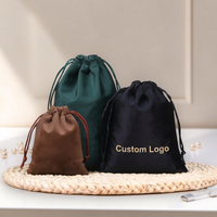 Pochette en velours personnalisée avec logo, sac à bijoux en velours doux avec logo imprimé, sac anti-poussière à cordon pour emballage cadeau de mariage, faible MOQ